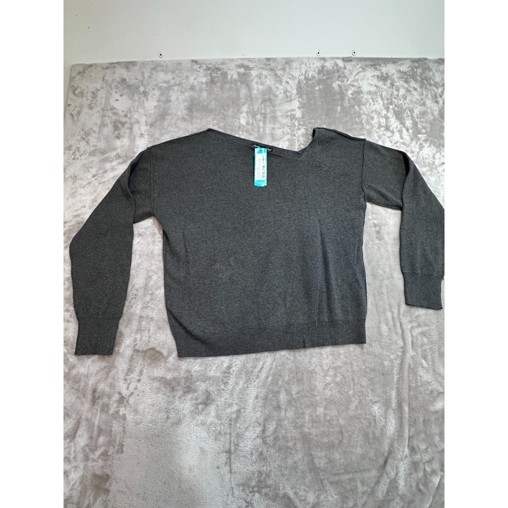 NWT Montgomery Post Hazel Asym Neckline Sweater Womens Large L Dark Grey Knit